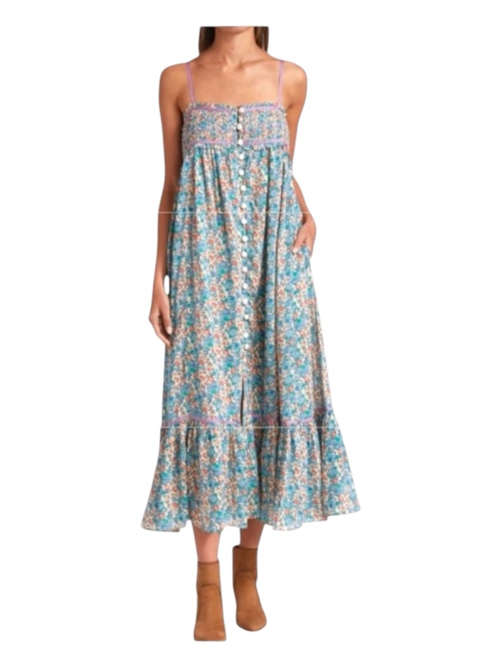 FREE PEOPLE Molly Jo Floral Tiered Midi Dress, Size S.
